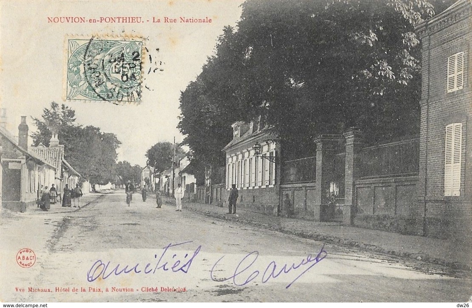 Nouvion-en-Ponthieu (Somme) - La Rue Nationale - Edition Vve Michaux (Hôtel De La Paix) - Nouvion