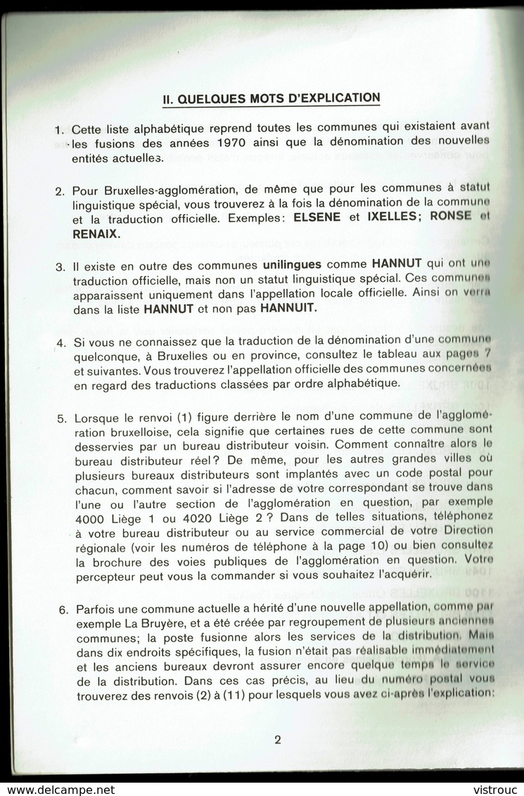 " Liste Des N° Postaux " - Document émis Par Les Postes Belges - Edition De 1990. - Autres & Non Classés