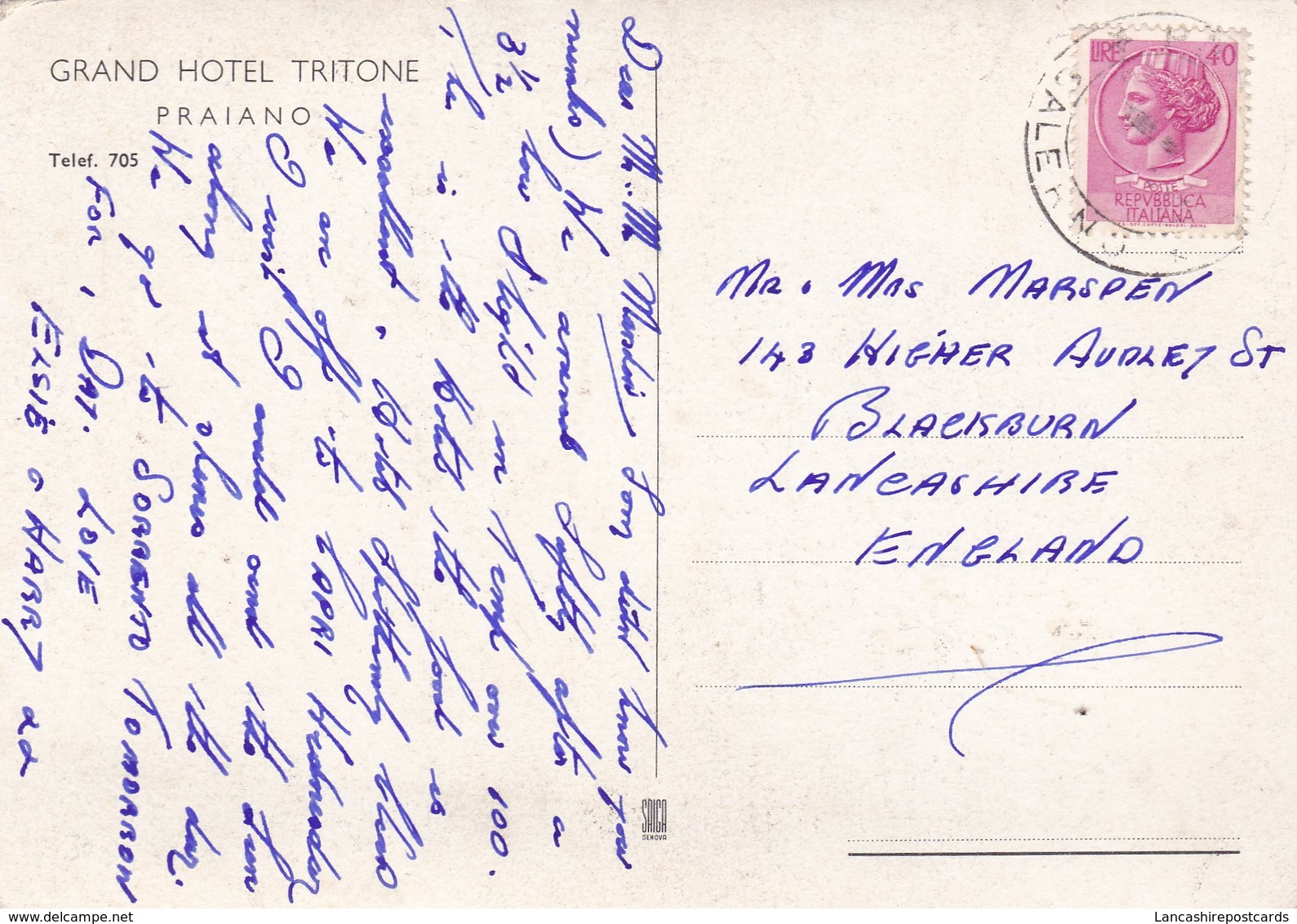 Postcard Grand Hotel Tritone Praiano Salerno Italy My Ref  B22616 - Salerno