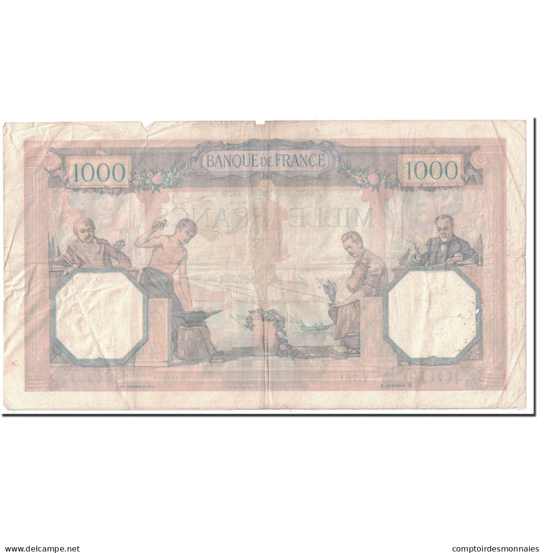 France, 1000 Francs, 1929, 1929-01-05, TB, Fayette:37.3, KM:79a - 500 F 1888-1940 ''Bleu Et Rose''