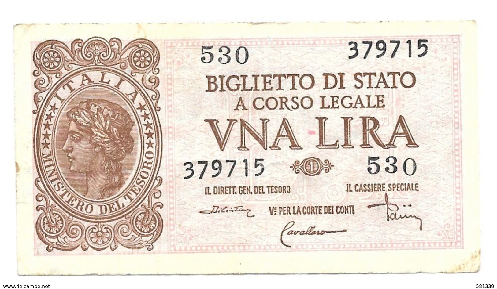1944 - ITALIA Luogotenenza - Banconota LIRE 1 DiCristina Cavallaro Parisi - Italia – 1 Lira