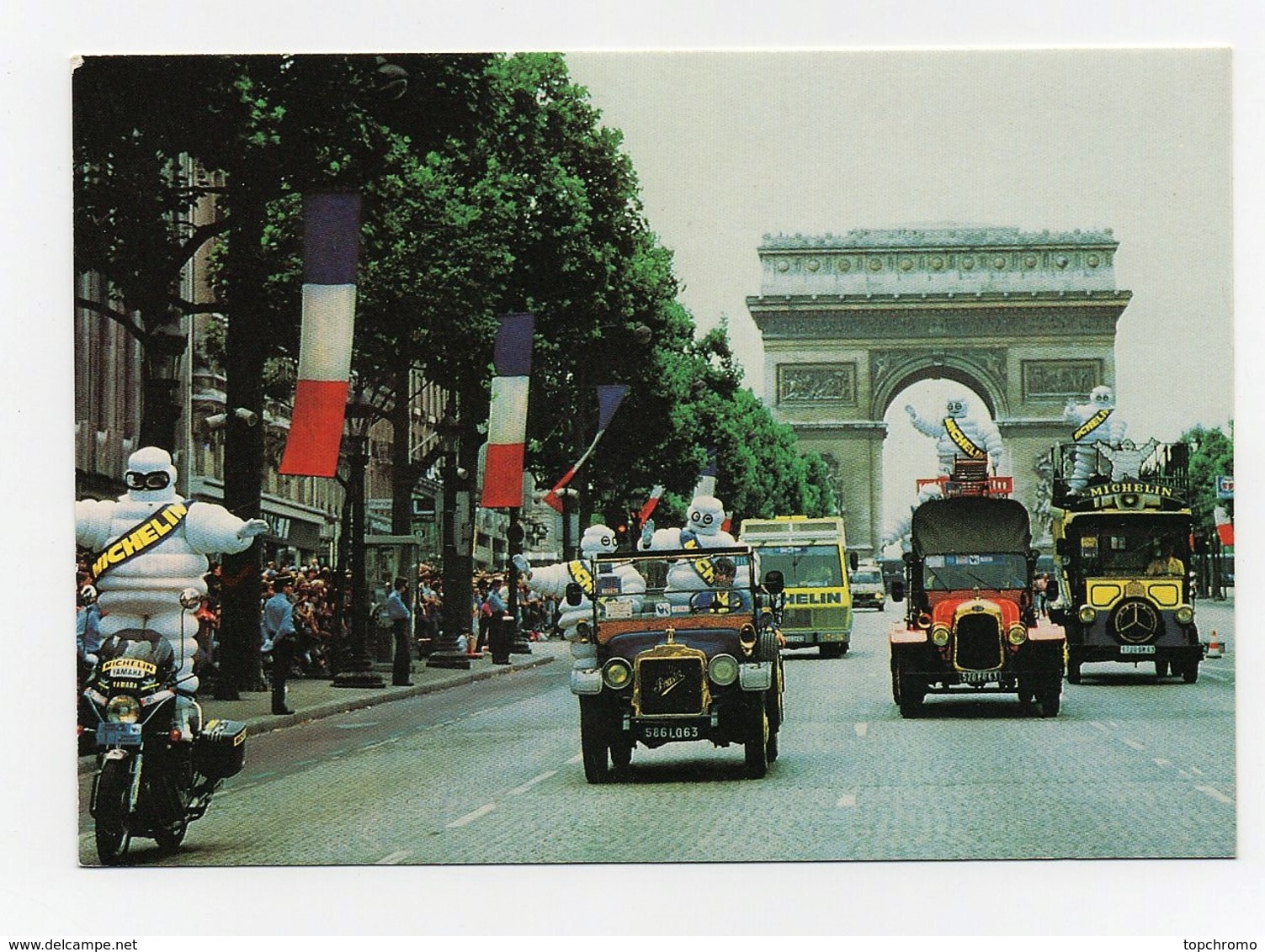 Carte Postale Tour De France 1985 L'arrivée Du Bibendum Michelin Sur Les Champs Elysées - Cycling