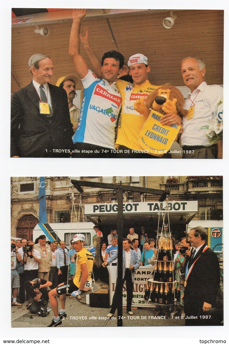 Cyclisme Tour De France 1987 Troyes Ville étape Jérôme Et Pascal Simon Maechler Bontempi Galley (3 Cartes) - Cycling