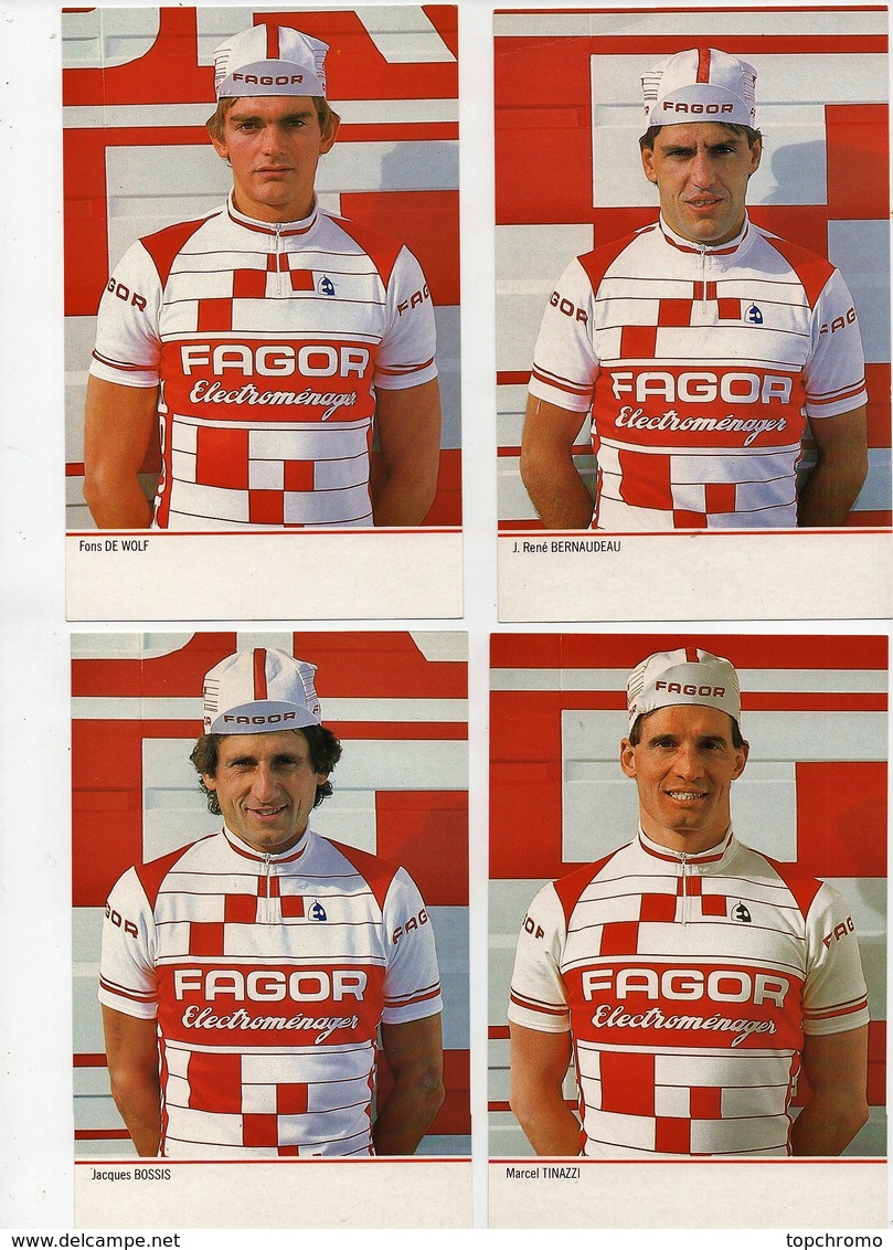 Cyclisme 1986 Equipe Fagor Bernaudeau De Wolf Tinazzi Bossis Martens Edmons Peloso Lemarchand Ocana Beucherie 10 Cartes - Cycling