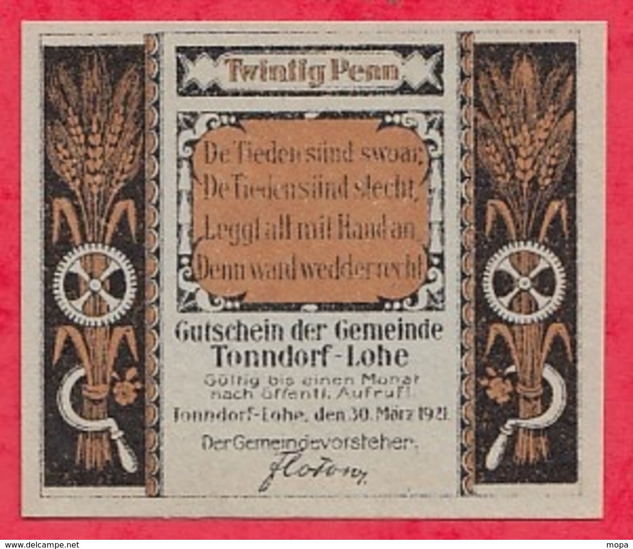 Allemagne 1 Notgeld  20 Pfenning Tonndorf Lohe Lot N °1738   Dans L' état - Collections