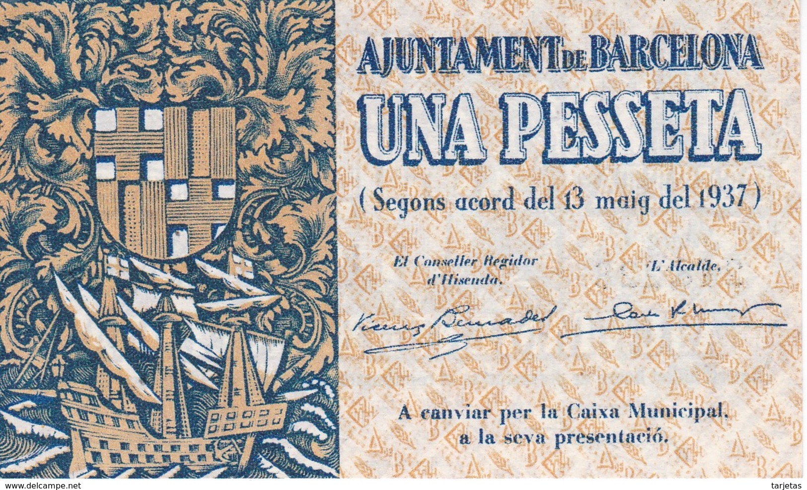 BILLETE DE AJUNTAMENT DE BARCELONA DE 1 PESETA DEL AÑO 1937 SIN CIRCULAR - Otros & Sin Clasificación