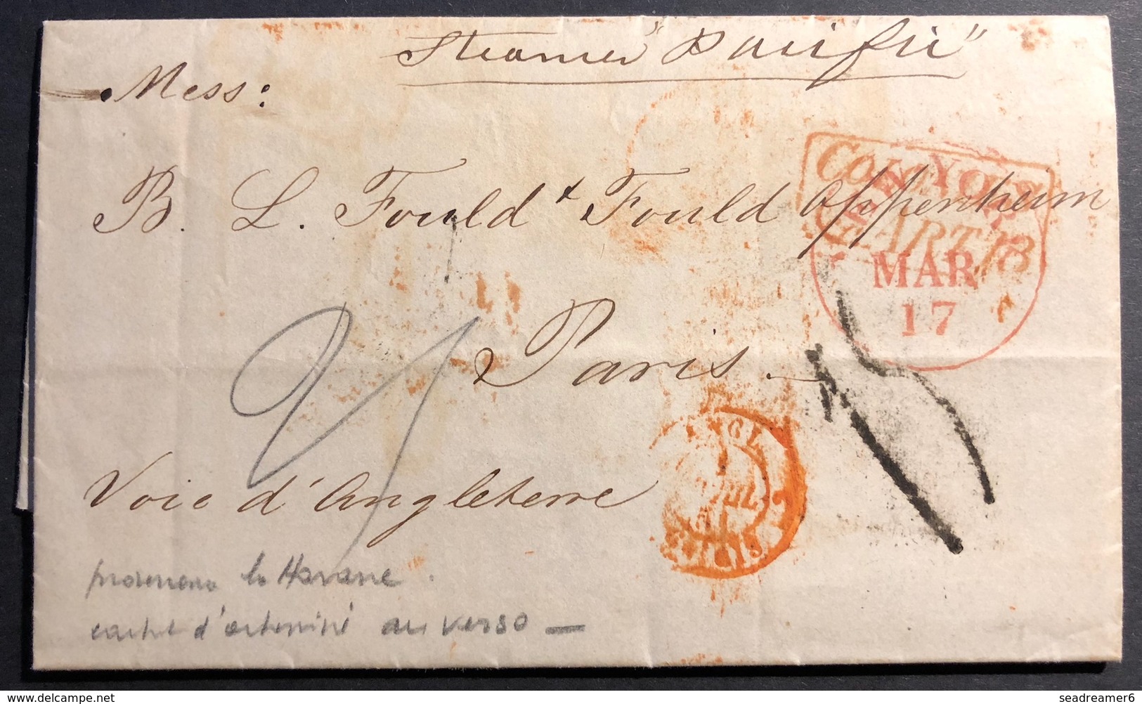 CUBA Mars 1851 Lettre "acheminée" De L'agence  GOODHUE NY Par Steamer Pour Paris Par Voie Anglaise - Préphilatélie
