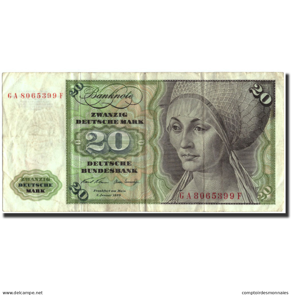 Billet, République Fédérale Allemande, 20 Deutsche Mark, 1970, 1970-01-02 - 20 Deutsche Mark