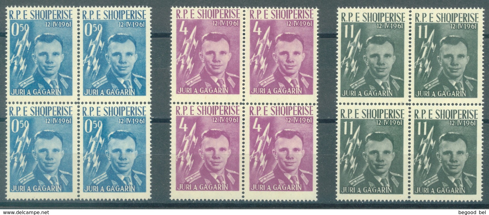 ALBANIE - 1962 - MNH/*** LUXE - JURI GAGARINE BLOC DE 4  - Mi 642-644 Yv 564-566 - Lot 16820 - Albanie