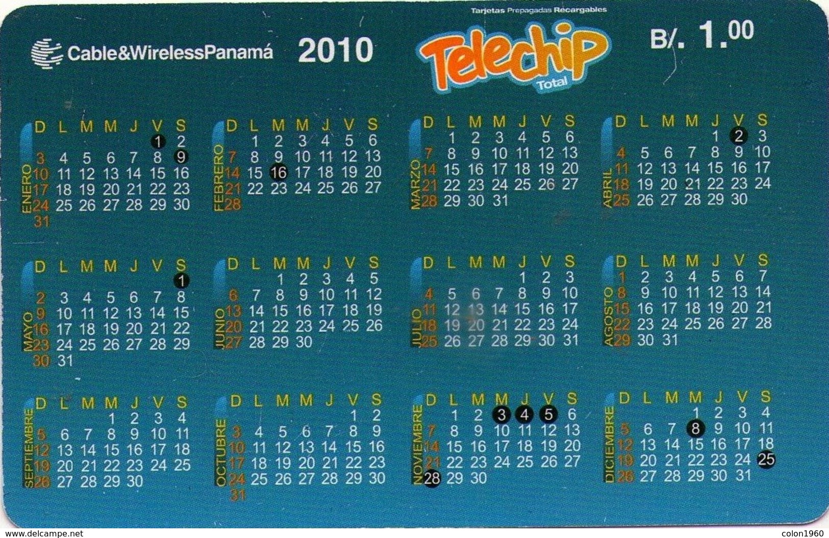 TARJETA TELEFONICA DE PANAMA (PREPAGO). CALENDARIO (018) - Panamá