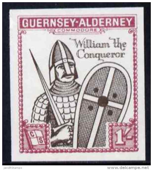 83847 Guernsey - Alderney 1966 900th Anniversary Of Norman Conquest 1s Sepia &amp; Rose Imperf With Norman Conquest Over - Royalties, Royals