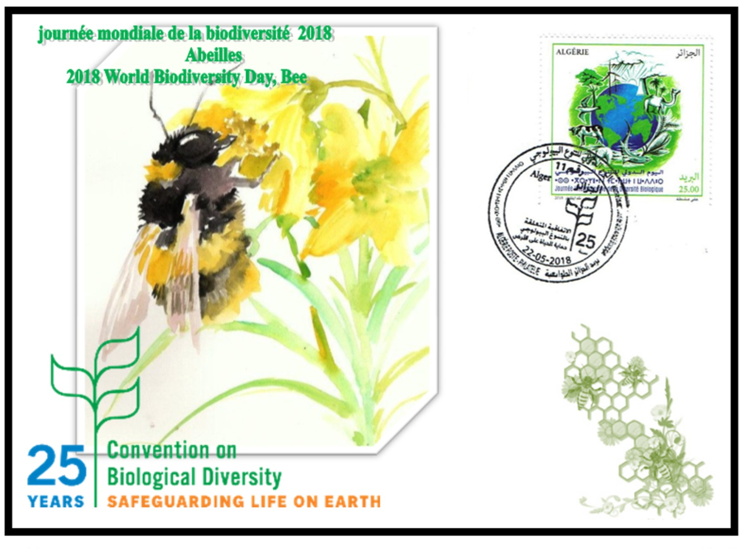 FDC Algeria -journée Mondiale De La Biodiversité Abeilles - 2018-Algeria FDC World Biodiversity Day,Bee - Abeilles