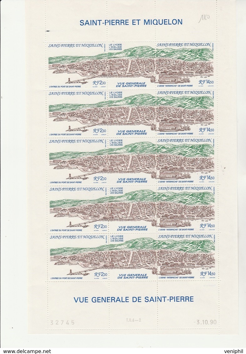 ST PIERRE ET MIQUELON -FEUILLE DE 5 TRIPTYQUES DU N° 530 A - ANNEE 1990 - COTE : 46 € - Blocs-feuillets