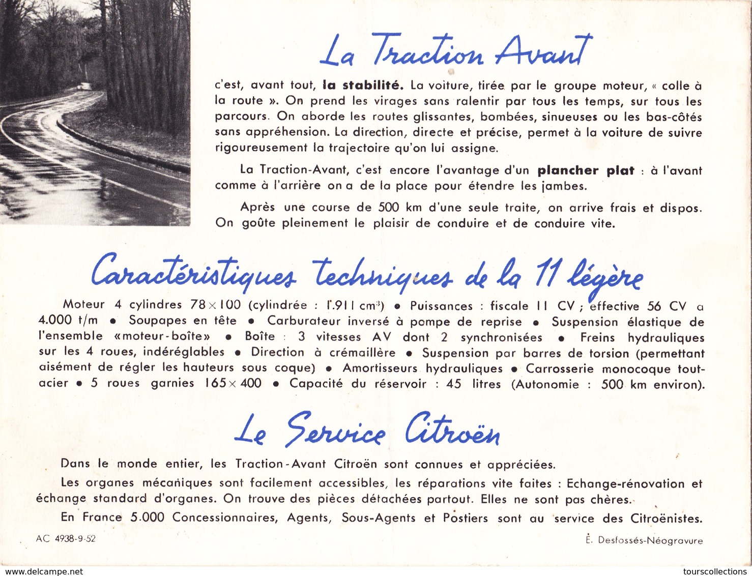 PUB D'époque TRACTION AVANT CITROEN Berline 11 Légère @ Papier 4 Faces En 2 Volets @ Automobile France - Advertising