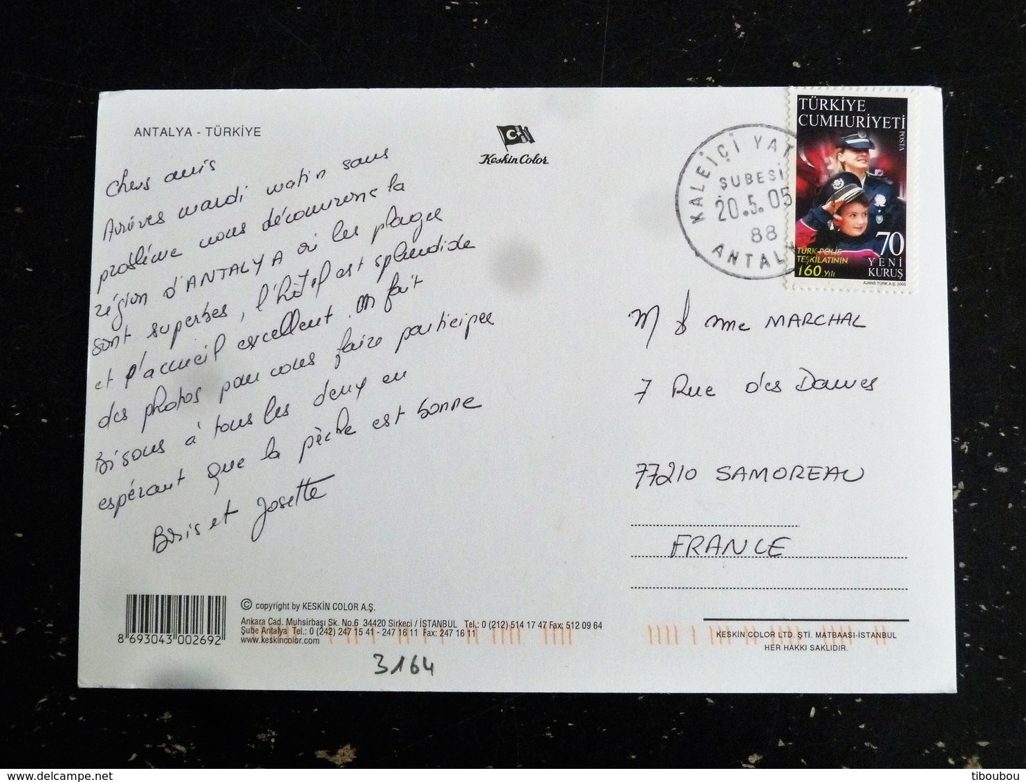 LETTRE TURQUIE TURKIYE AVEC YT 3164 POLICE TURQUE - ANTALYA - Storia Postale