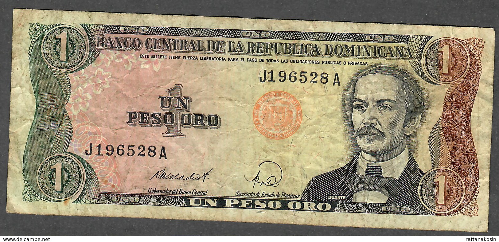 DOMINICAN REPUBLIC P126c 1 PESO ORO 1988 #J/A FINE NO P.h. - Repubblica Dominicana