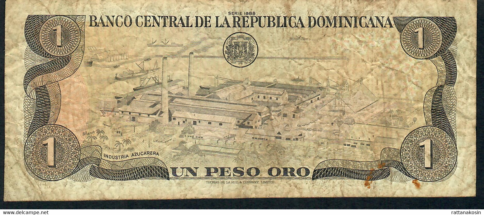 DOMINICAN REPUBLIC P126c 1 PESO ORO 1988 #J/A FINE NO P.h. - Dominicana