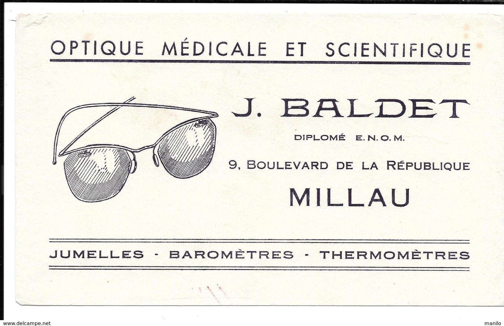 Buvard Ancien  OPTIQUE MEDICALE Et SCIENTIFIQUE - J.BALDET à MILLAU   Lunettes - O