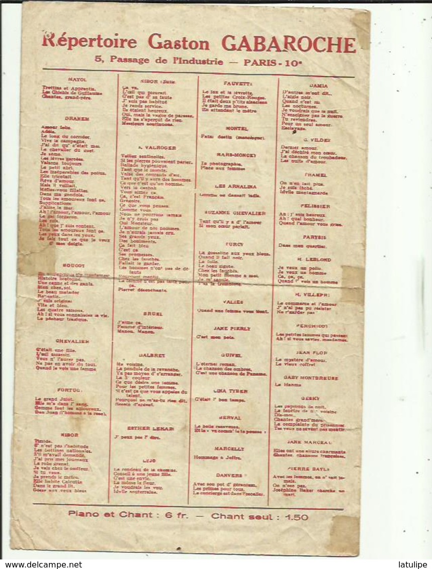 Partition Musicale ( Les Papillons De Nuit Chantée Par Damia .2 Pages  Paroles Et Musique - Scores & Partitions