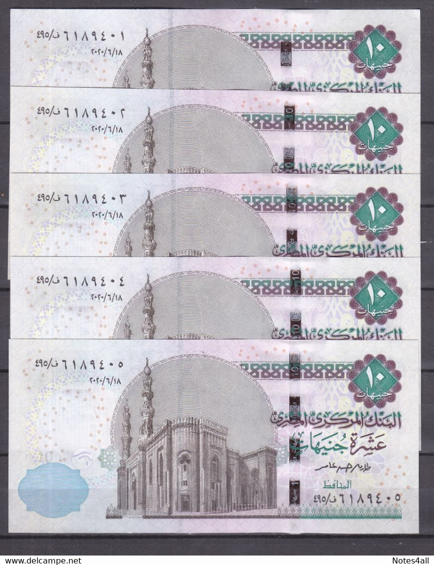 EGYPT 10 EGP POUNDS 2020 P-71b SIG/T.AMER #24 LOT X 5 UNC NOTES */* - Egypt