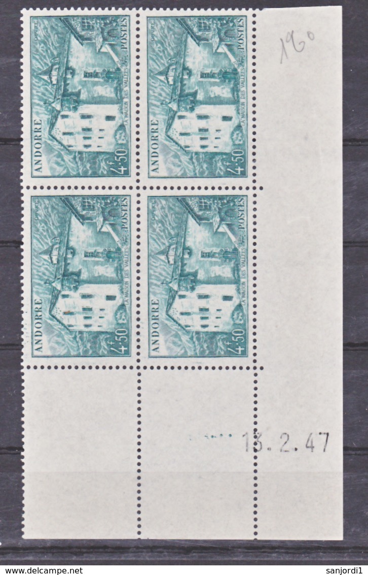 Andorre 108A  Bloc De 4 Coin Daté  13 2 1947 Neuve * * TB MNH Cote 57.5 - Ungebraucht