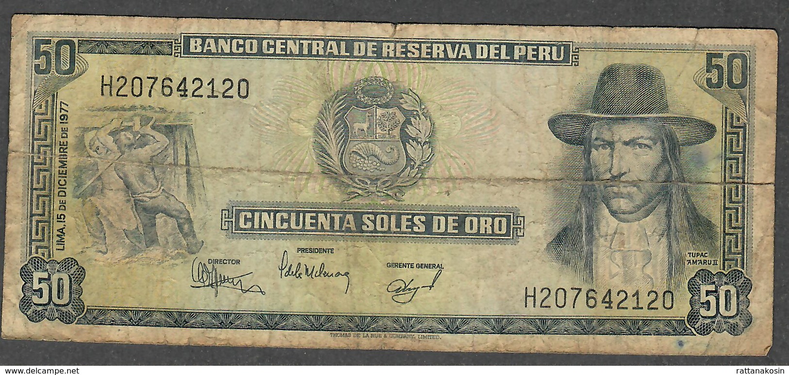 PERU P113  50 SOLESDE ORO 1977  FINE - Pérou