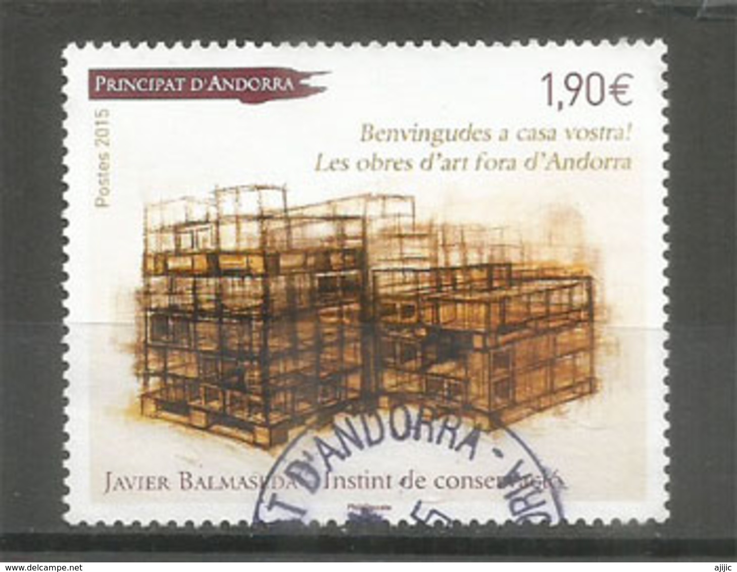 Oeuvre D'Art Andorran (Javier Balmaseda) ,  Un Timbre Oblitéré 1 ère Qualité 2015. Haute Faciale - Used Stamps
