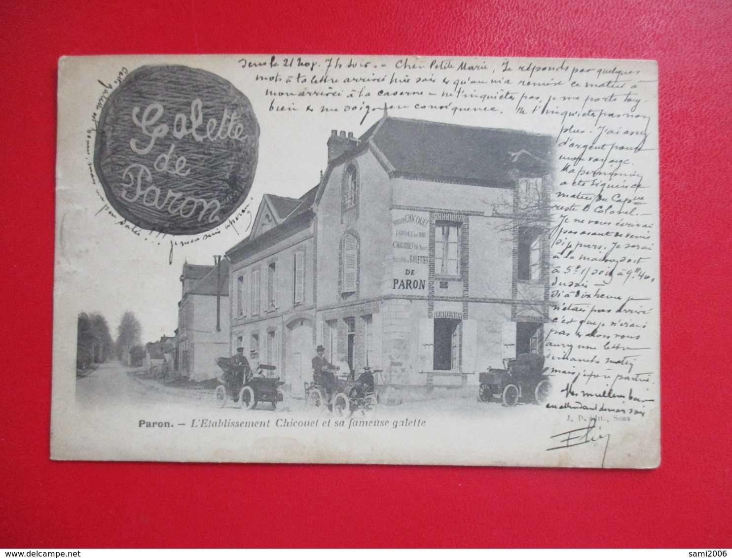 CPA 89 PARON ETABLISSEMENT CHICOUET ET SA FAMEUSE GALETTE VOITURES ANCIENNES - Paron