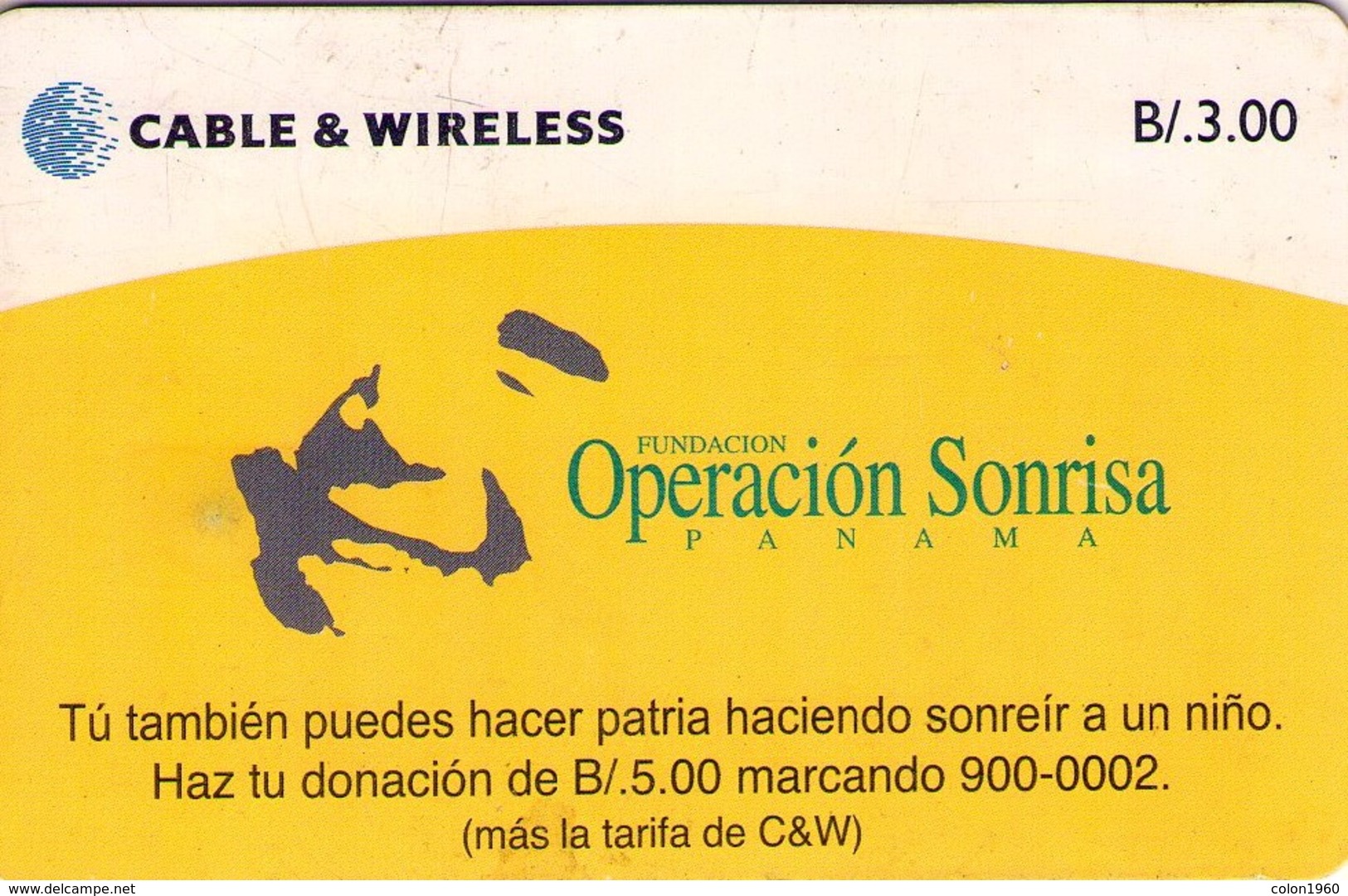 TARJETA TELEFONICA DE PANAMA (CHIP). PAN-C&W-83 OPERACIÓN SONRISA (037) REVERSO RAYADO - Panama