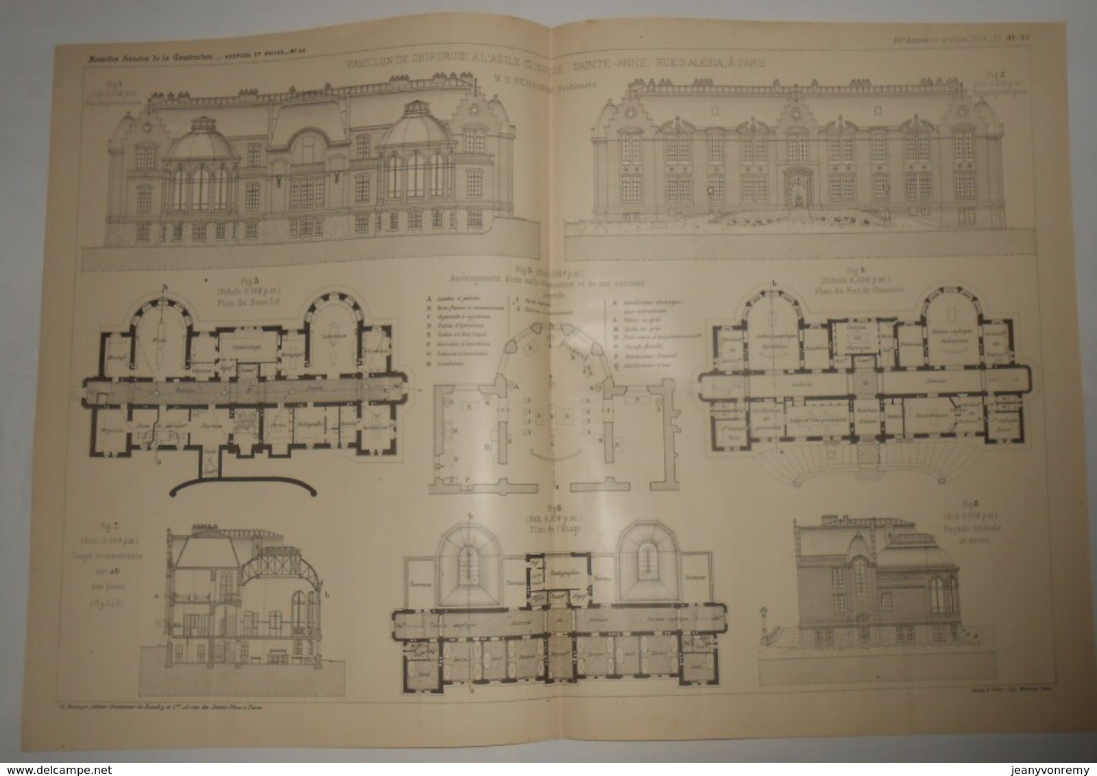 Plan Du Pavillon De Chirurgie à L'Asile Clinique Sainte-Anne, Rue D'Alésia à Paris. 1903. - Public Works