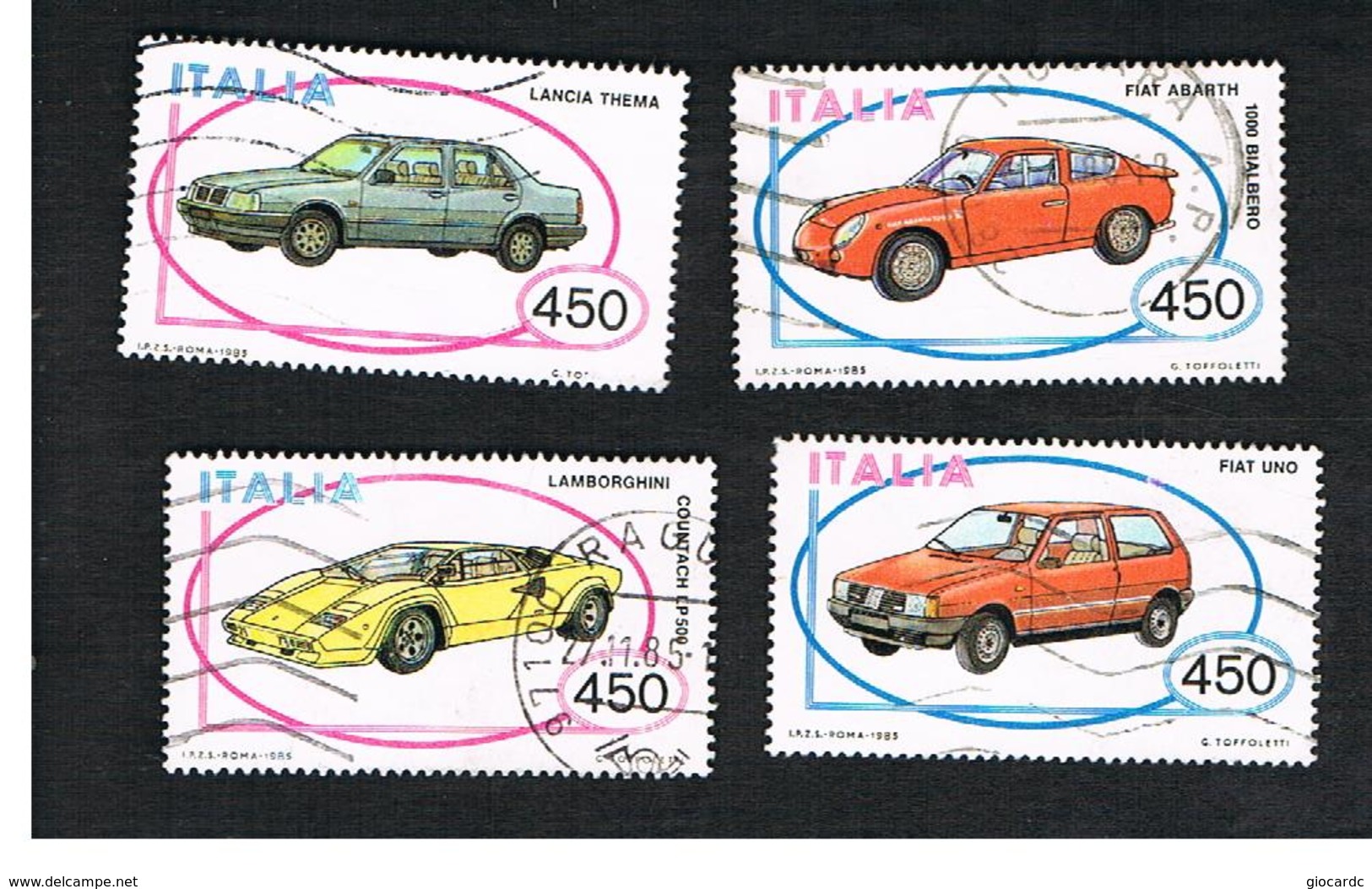 ITALIA REPUBBLICA  - UNIF. 1715.1718  -      1985  COSTRUZIONI AUTOMOBILISTICHE ITALIANE    -      USATO - 1981-90: Usados