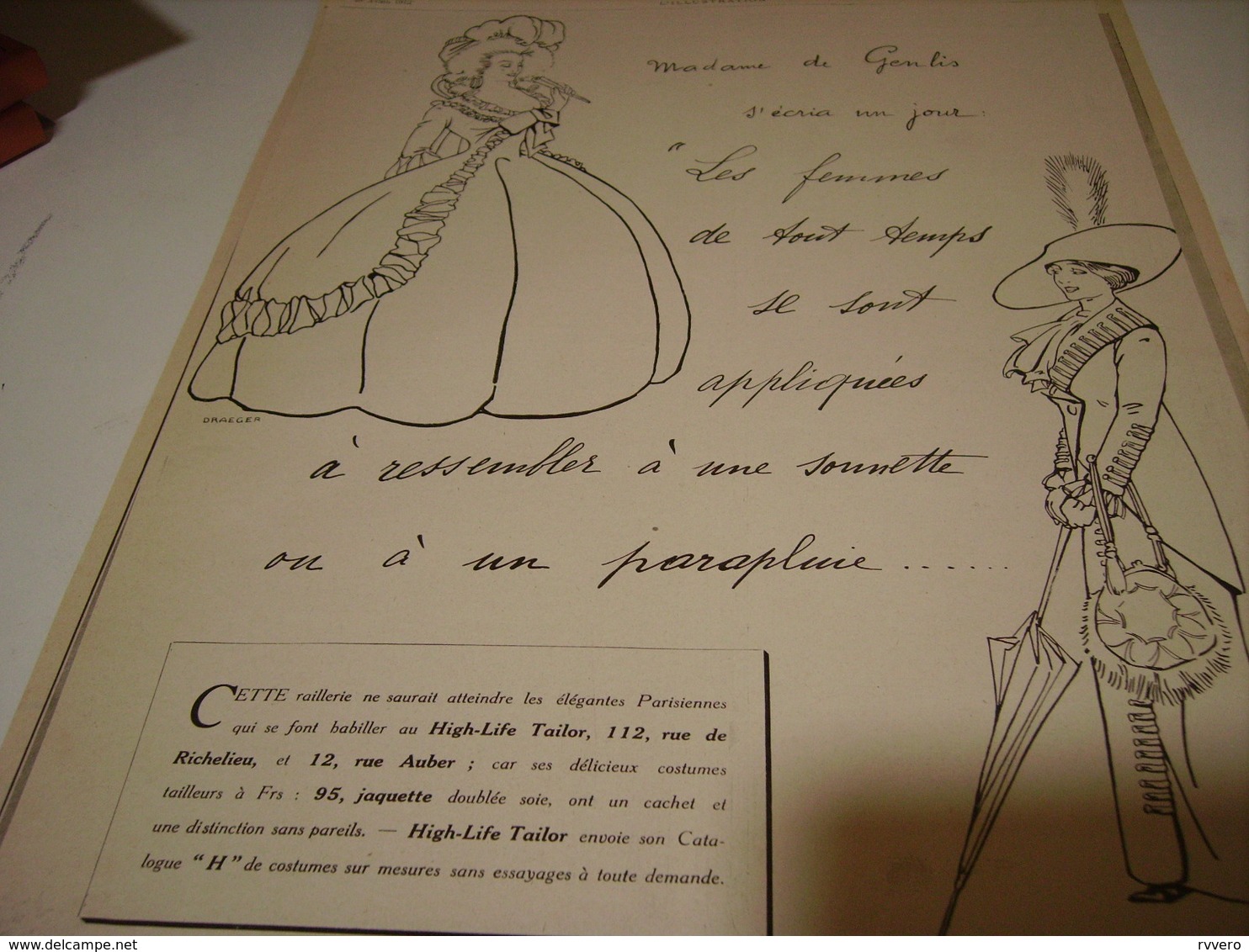 ANCIENNE PUBLICITE MAGASIN HIGH LIFE TAILOR MADAME DE GENLIS   1912 - Other & Unclassified