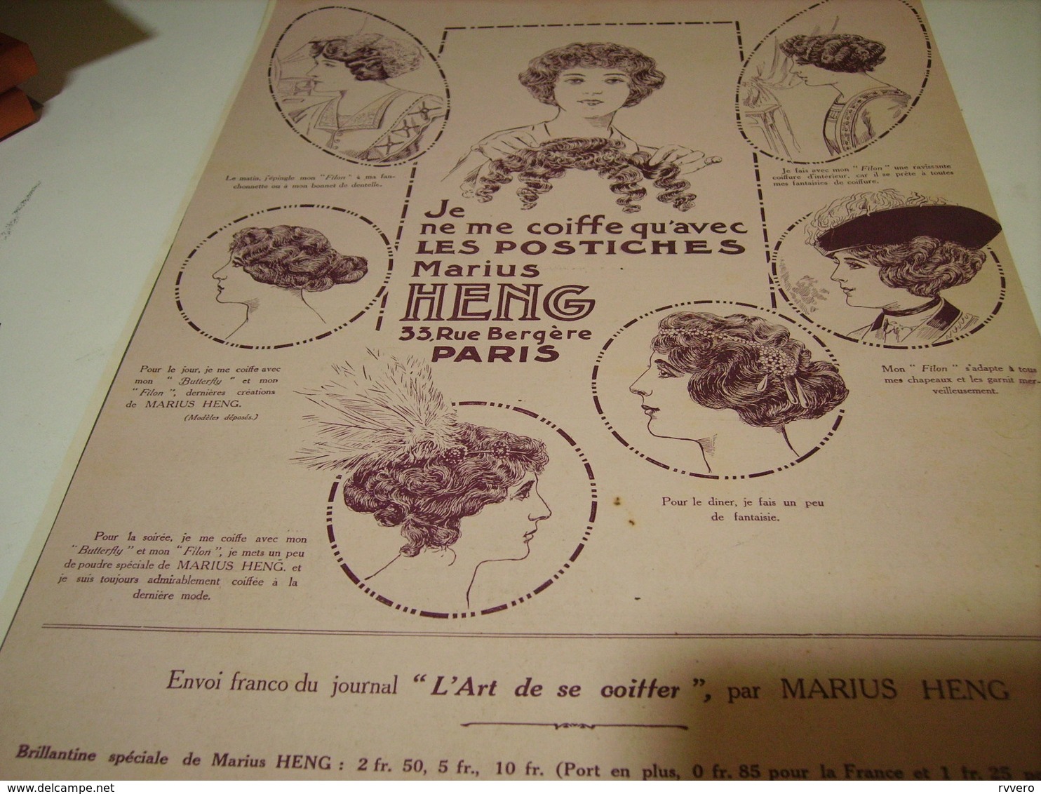 ANCIENNE PUBLICITE LES POSTICHES COIFFURE DE MARIUS HENG 1912 - Accessoires