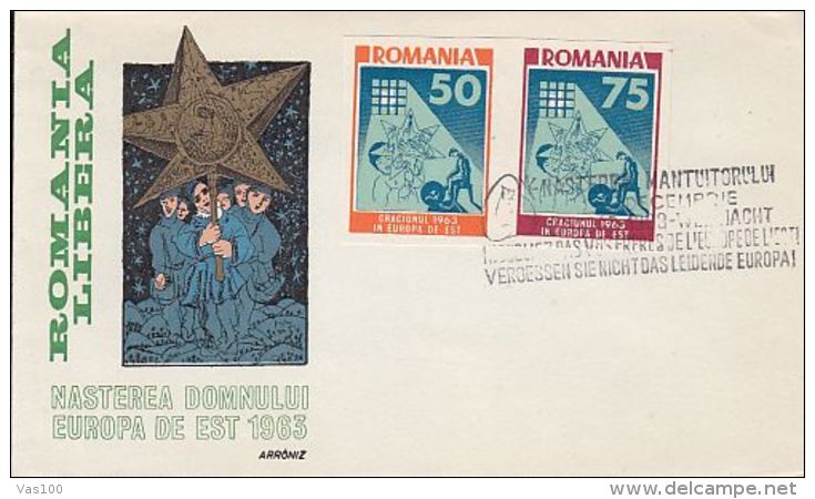 CHRISTMAS, JESUS' BIRTH, ANTI-COMMUNIST PROPAGANDA, SPAIN EXILE, COVER FDC, 1963, ROMANIA - Christmas