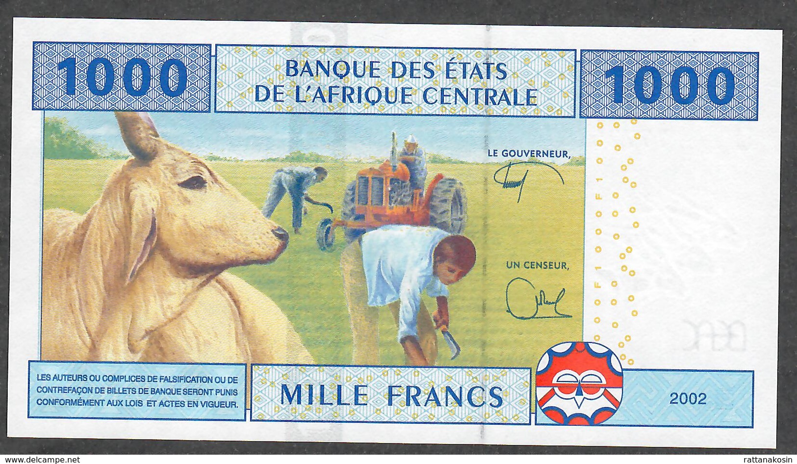 C.A.S. LETTER U CAMEROUN P207Uf 1000 FRANCS 2002 Signature 12   ( 2018  )    UNC. ! - Kameroen