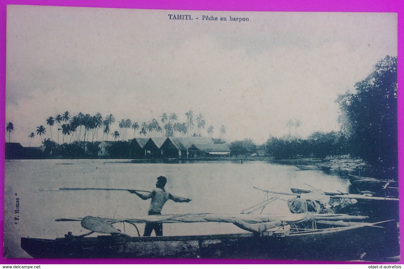 Cpa Tahiti Pêche Au Harpon Carte Postale Océanie Française Rare Harpoon Fishing Postcard Oceania French - Tahiti