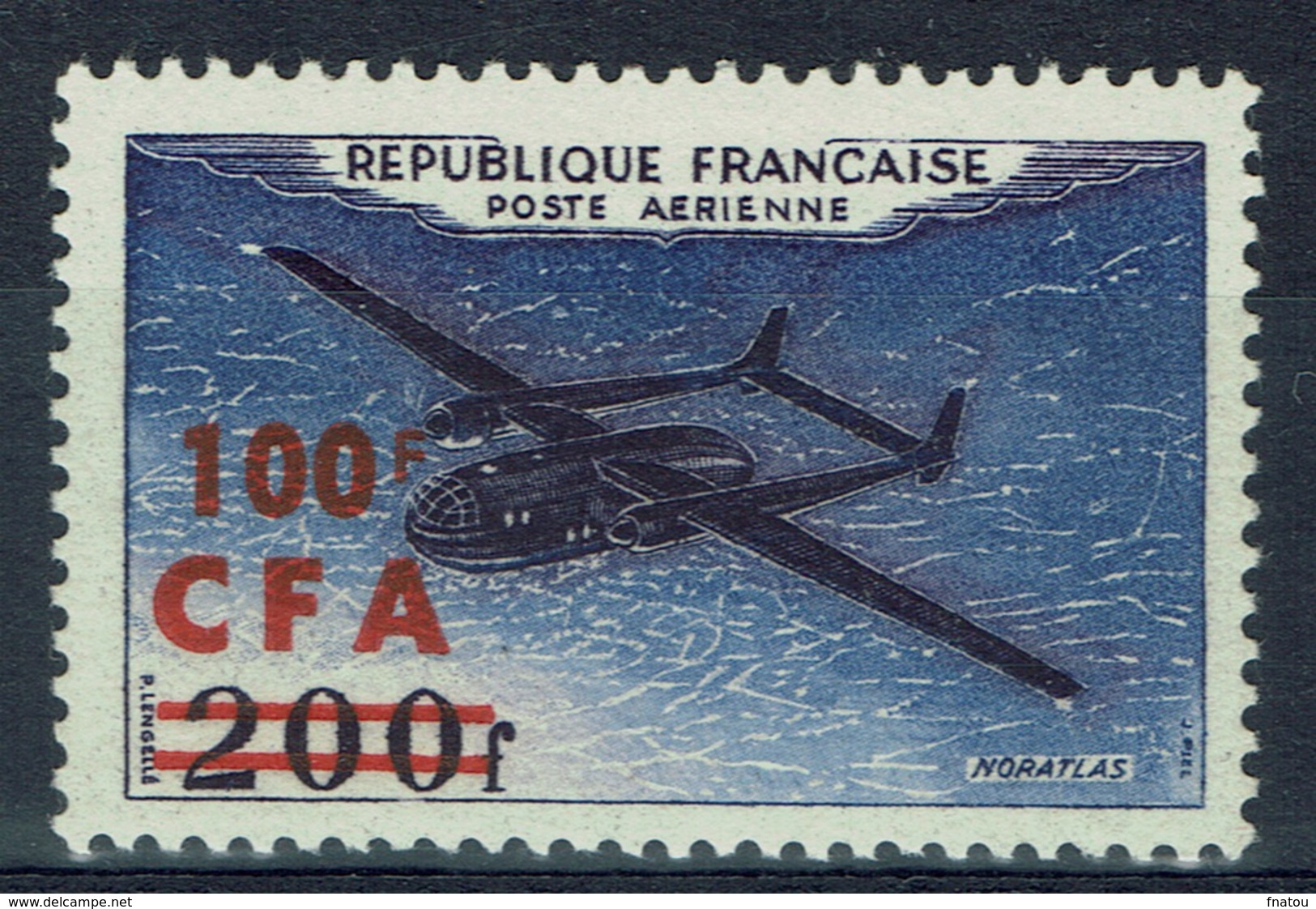 Réunion Island, Aircraft, "Noratlas", French Stamp Overprint, 1954, MNH VF Airmail - Airmail