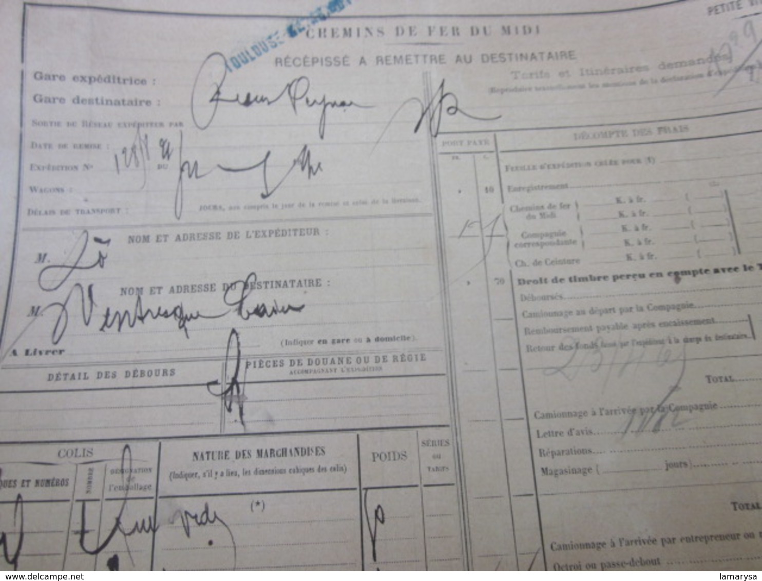 LOT DE 50 DOCUMENTS DE TRANSPORT SNCF CHEMINS DE FER DU MIDI RÉCÉPISSÉ EXPÉDITEUR PETITE VITESSE RIEUX-PEYRIAC TOULOUSE