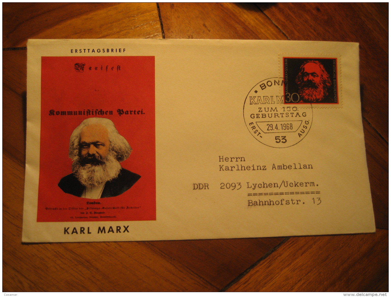 KARL MARX Communism BONN 1968 FDC Cancel Cover GERMANY - Karl Marx