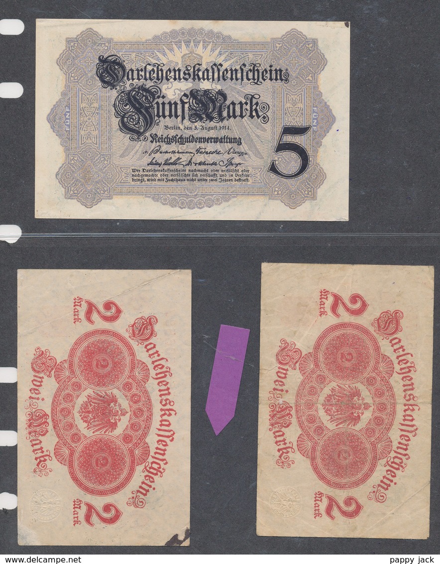 German Banknotes  Deutsches Reich 5 Mark & 2 Mark 1914 X 2 - 5 Mark