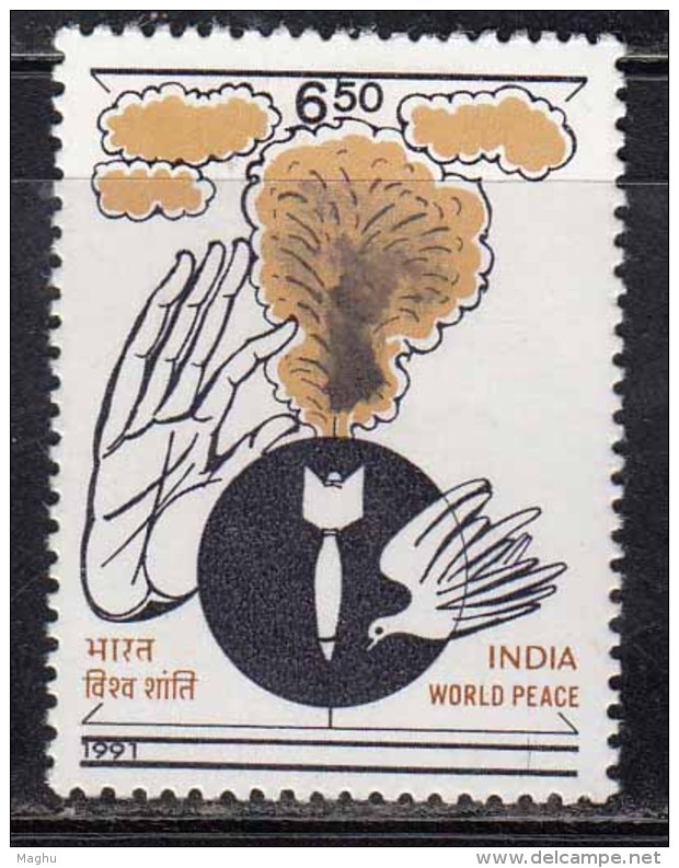 India MH 1991, World Peace, Dove Peace Bird, Missile Explosion, War, Disaster, Stop Hand, Energy Atom Bomb - Ongebruikt