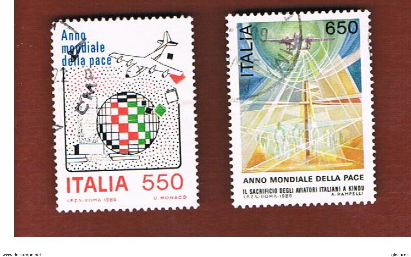 ITALIA REPUBBLICA  - SASS. 1789.1790  -      1986    ANNO DELLA PACE  -      USATO - 1981-90: Usados