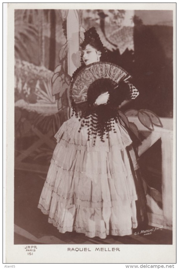 Raquel Meller, Spanish Singer And Actress Fancy Dress With Fan, C1920s Vintage Real Photo Postcard - Artisti