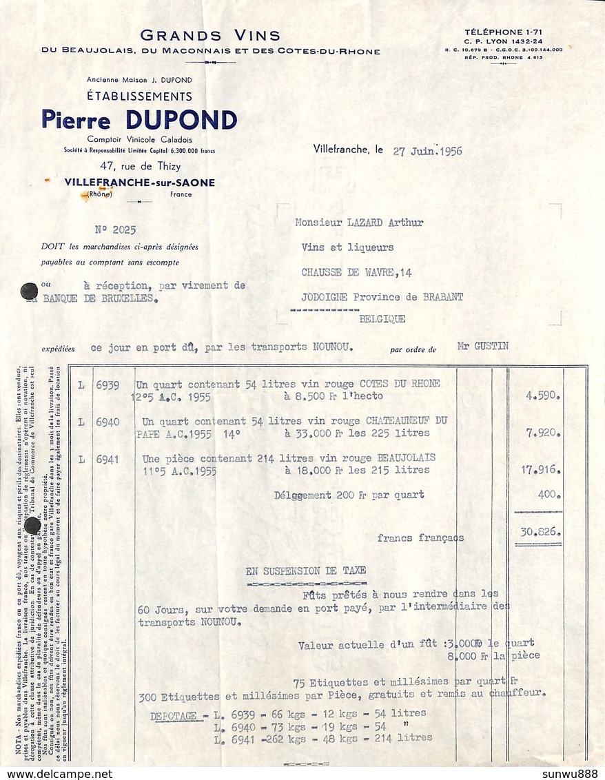 Grands Vins Pierre Dupond, Villefranche Pour Lazard, Jodoigne, 1956 - 1950 - ...