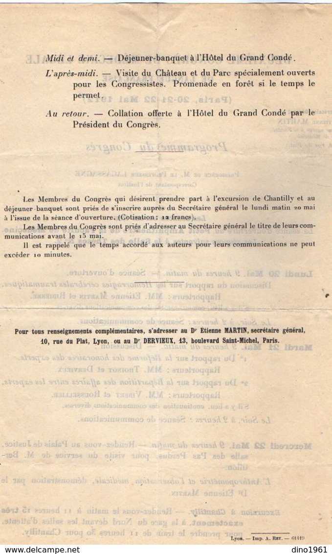 VP12.104 - 1912 - Lettre & Programme Du Deuxième Congrès De Médecine Légale .... à PARIS - Programs