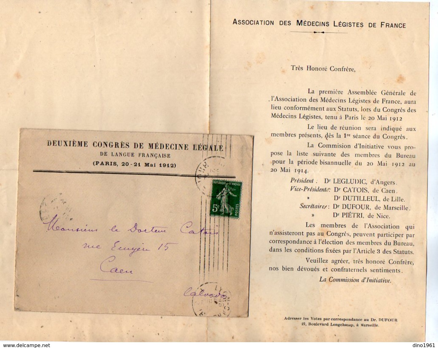 VP12.104 - 1912 - Lettre & Programme Du Deuxième Congrès De Médecine Légale .... à PARIS - Programas