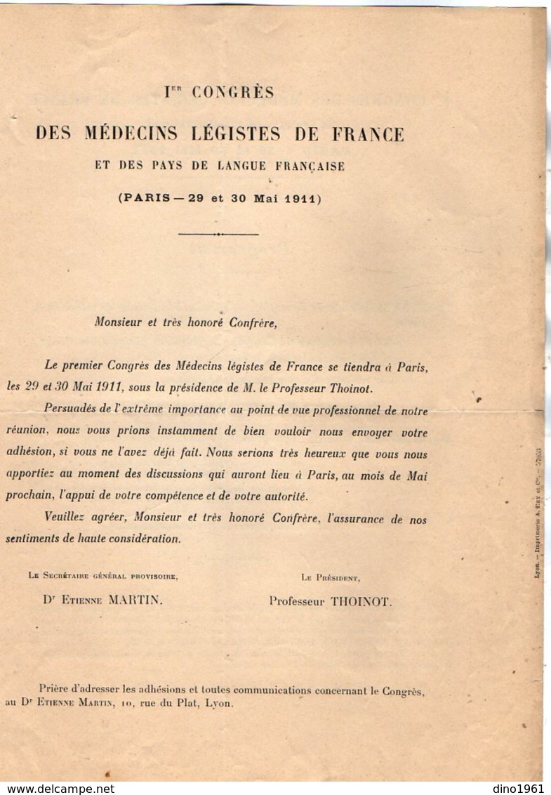 VP12.105 -1911 - Programme Du Premier Congrès De Médecins Légistes De France .... à PARIS - Programmi