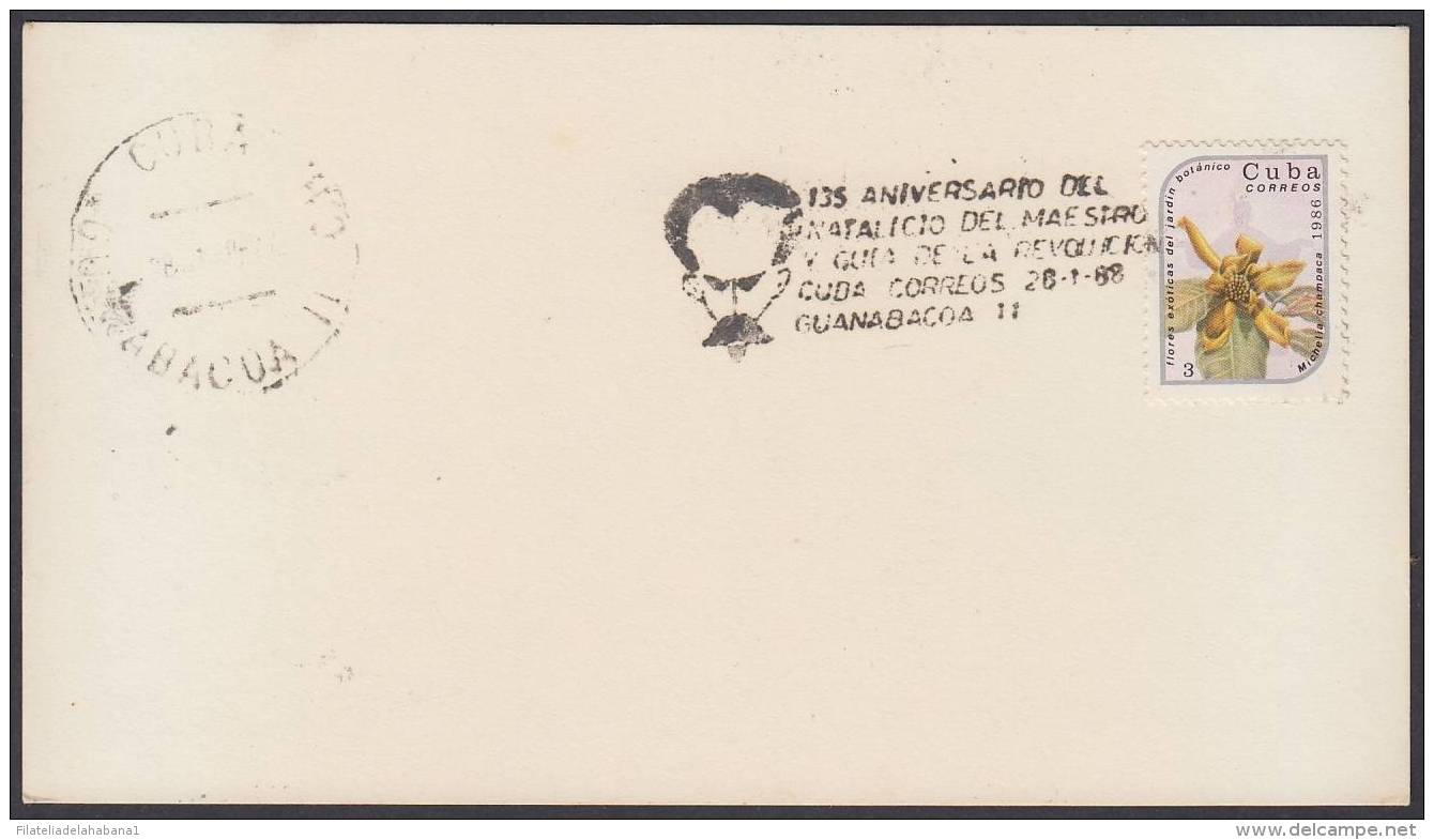 1988-CE-66 CUBA 1988 SPECIAL CANCEL. ANIV MUERTE DE JOSE MARTI. GUANABACOA CLUB. - Covers & Documents