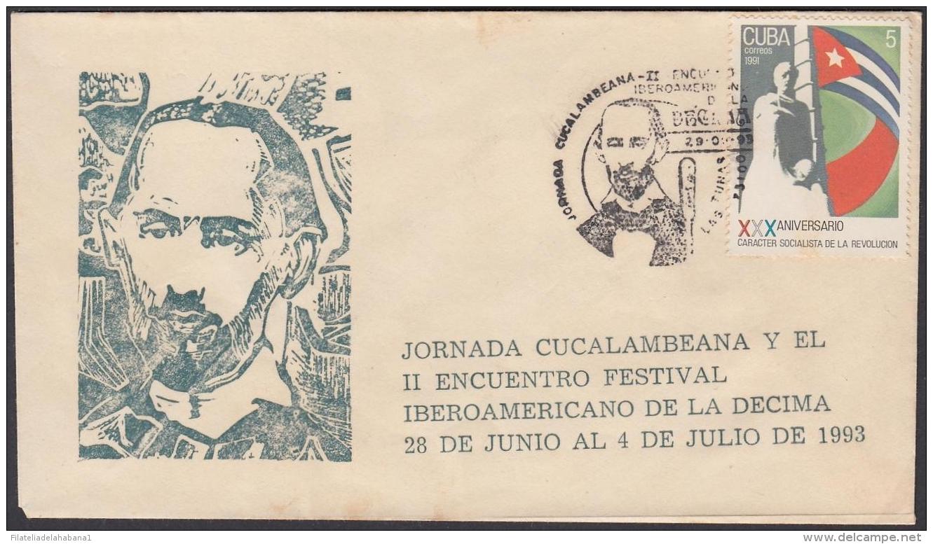 1993-CE-12 CUBA 1993 SPECIAL CANCEL. JUAN CRISTOBAL NAPOLES EL CUCALAMBE. FESTIVAL DE LA DECIMA, MUSICA, MUSIC . - Storia Postale