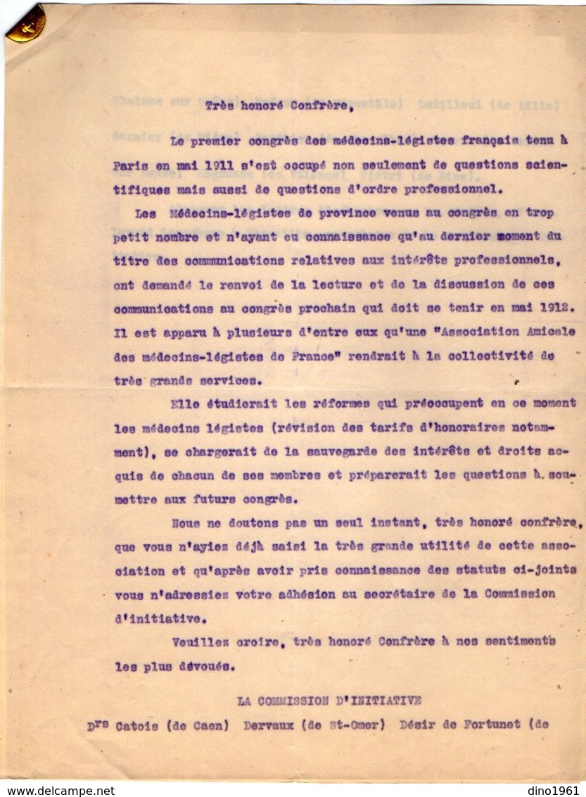 VP12.106 -1911 - Lettre & Programme Du Premier Congrès De Médecins Légistes De France .... à PARIS - Programmes